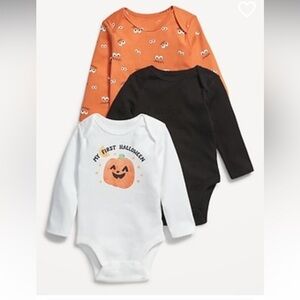 Old Navy 3 Pack Unisex Long Sleeve Halloween Baby Bodysuits